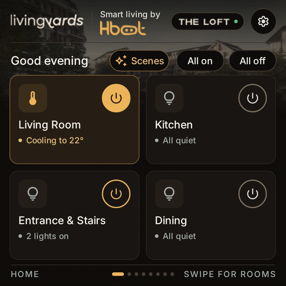 Wall panel Home: Living Room, Kitchen, Entrance & Stairs and Dining, with Scenes, All on and All off